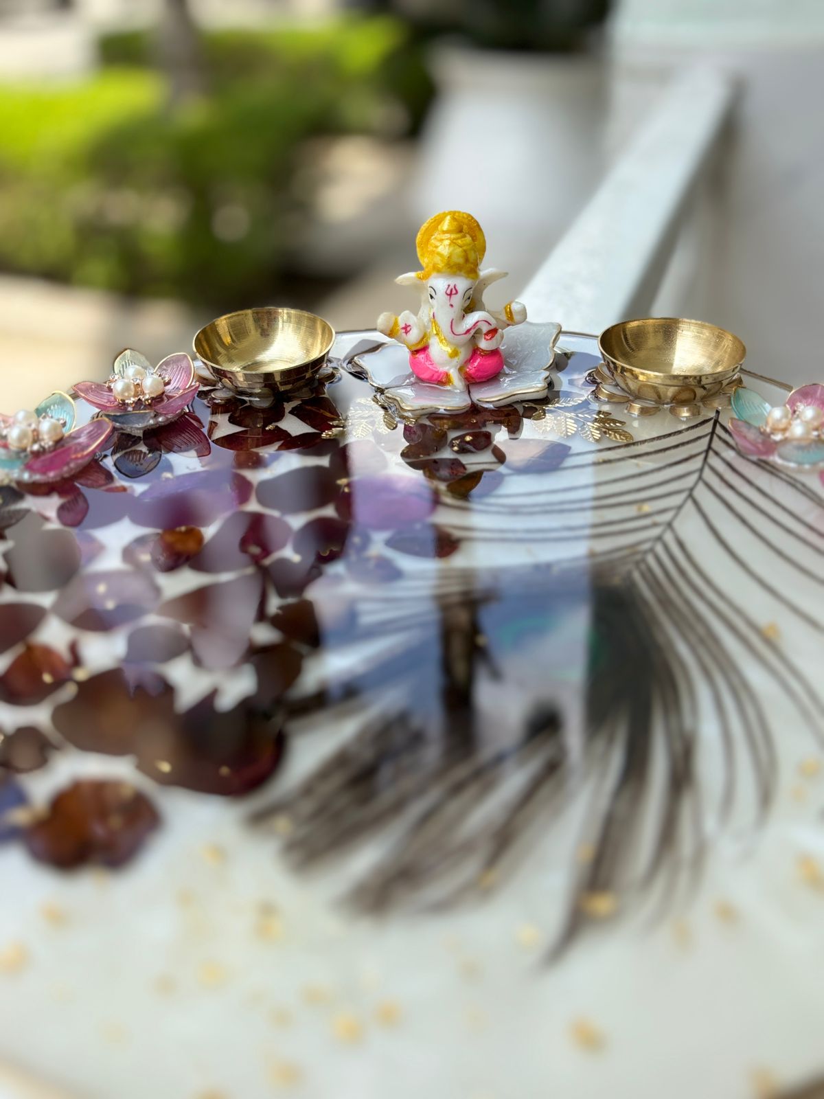Handcrafted Resin Pooja Thali (Rose Petals) - Image 6
