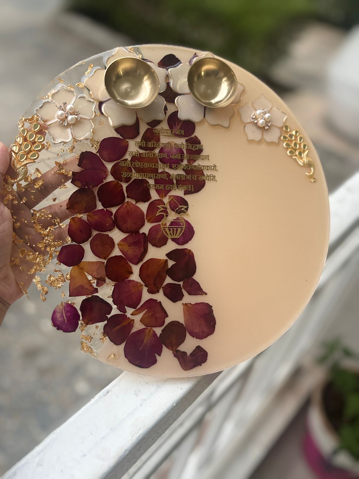 Handcrafted Resin Pooja Thali (Rose Petals) - Image 4