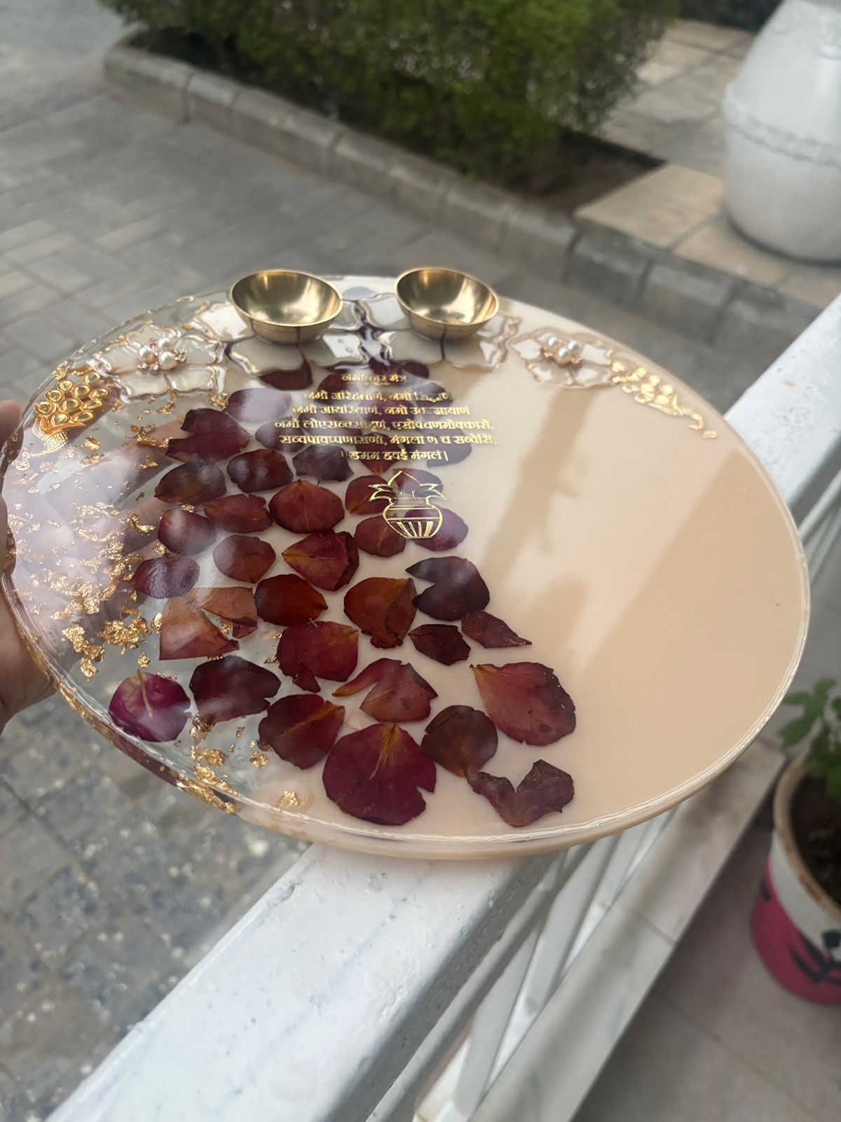 Handcrafted Resin Pooja Thali (Rose Petals) - Image 5