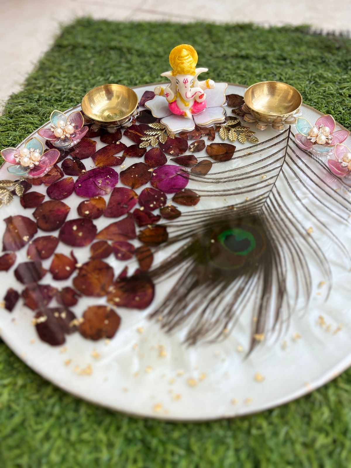 Handcrafted Resin Pooja Thali (Rose Petals) - Image 8