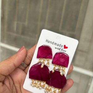 Rose Resin Handmade Earrings with Pearl Dangling
